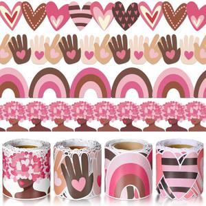 Harloon 4 Rolls 131 Ft Black History Month Valentine's Day Bulletin Board February Classroom Decor African American Heart Holiday Theme Bulletin Board Borders Trim for Office School Party Decor