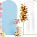Putros 6.6ft Metal Arch Stand with Cover Dusty Blue Spandex Fitted Wedding Arch Cover and Round Top Chiara Backdrop Stand Set for Birthday Party Baby Shower Decoration