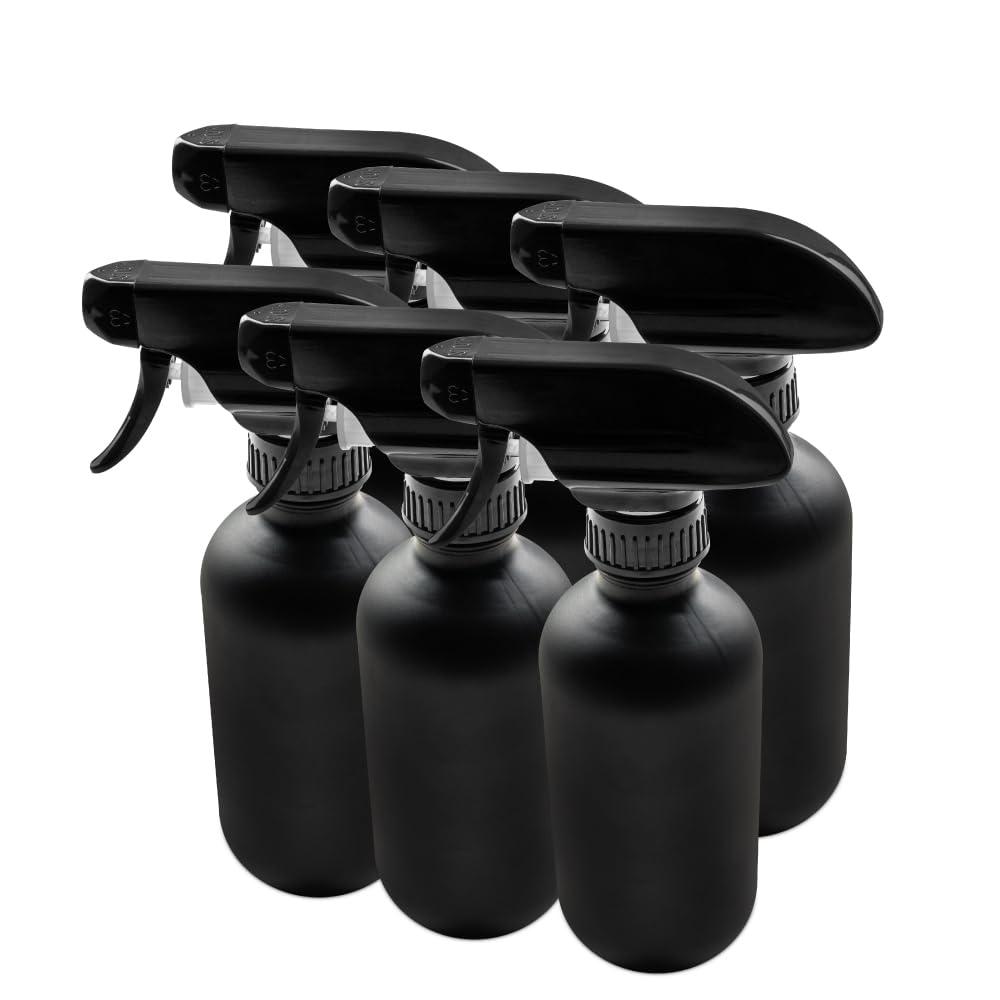 The Bottle Depot - 6 Pack - 8 oz Glass Spray Bottles with Black Trigger Sprayers - Black Frosted - 28-400 Neck Finish - Boston Round Bottles - UV Rays Protection