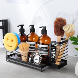 Kitchen Sink Organizer with Instant Drying Stone, Dish Sponge and Brush Holder, Stainless Steel
