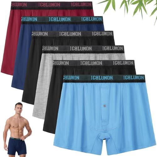 IGOLUMON Mens Underwear, Relaxed Fit Boxer Shorts 6 Pack, Bamboo Rayon Boxers for Men, Classic Boxer Shorts Button Fly, 2XL