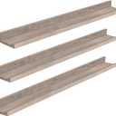 HOOBRO Floating Shelves, Wall Shelf Set of 3, 35.4 Inches Hanging Shelf with Raised Edge and Invisible Brackets, for Bathroom, Bedroom, Kitchen, Office, Living Room Decor, Greige BG90BJ01
