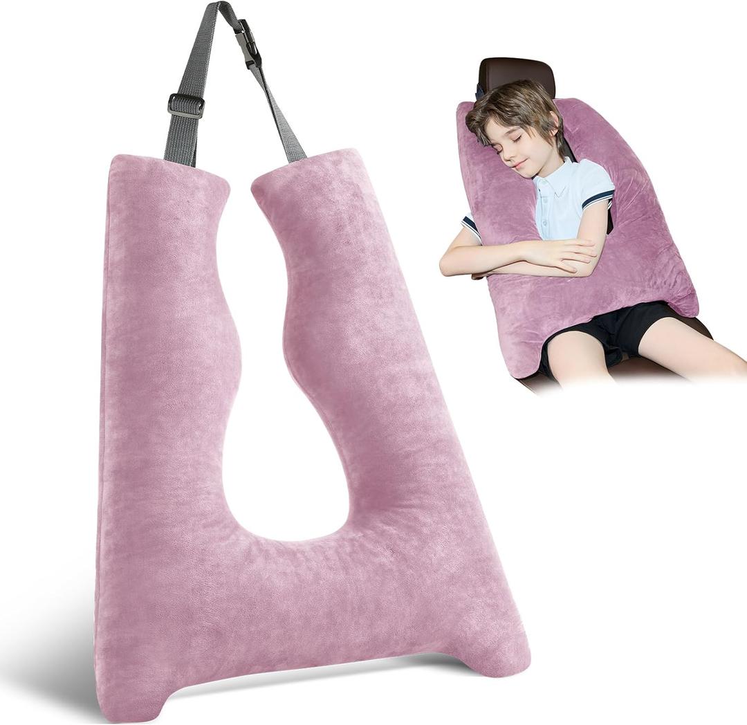 Car Pillow for Kids, Travel Pillow with Adjustable Strap, Kids Floor Pillows Cushions for Adults and Children to Support Head and Body Road Trip Essentials (Purple)