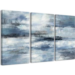 Blue Abstract Wall Art-Grey Abstract Picture 3 Piece Living Room Office Canvas Wall Art Print Wall Painting Modern Artwork for Home Bedroom Wall Decor