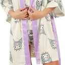 Bioworld Juniors Kuromi Sleepwear Set: Robe, Cami, and Sleep Shorts- XXL Multicolored