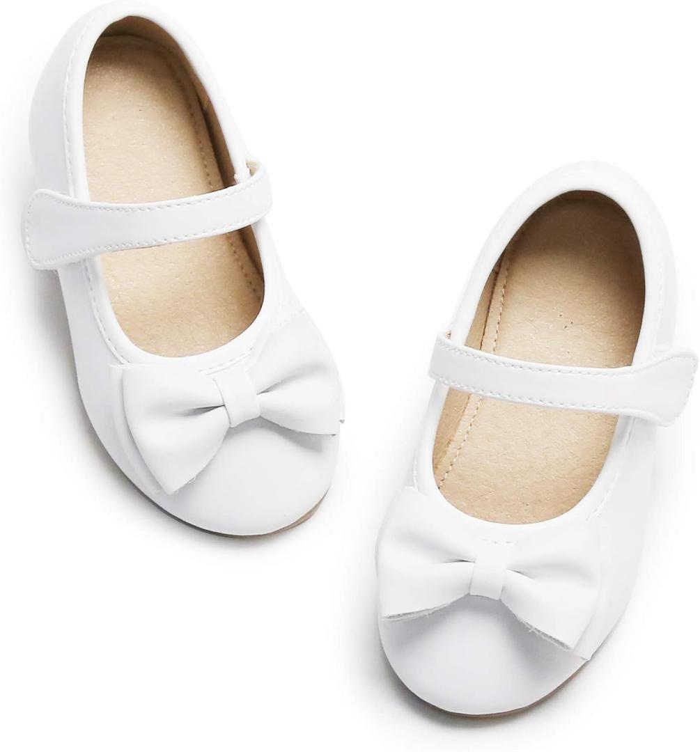 Kiderence Girls Flat Mary Jane Shoes School Party Dress Ballerina White Shoe (Toddler/ Little Kids) F640 White - 13M