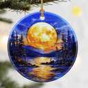 Christmas Ornaments, Dodosky 2.8in Ceramic Ornament, Xmas Decor, Christmas Tree Ornaments, Xmas Decorations for Tree, Holiday Ornament, Gift Ideas, Gifts for Women Men - Full Moon Over Forest Lake