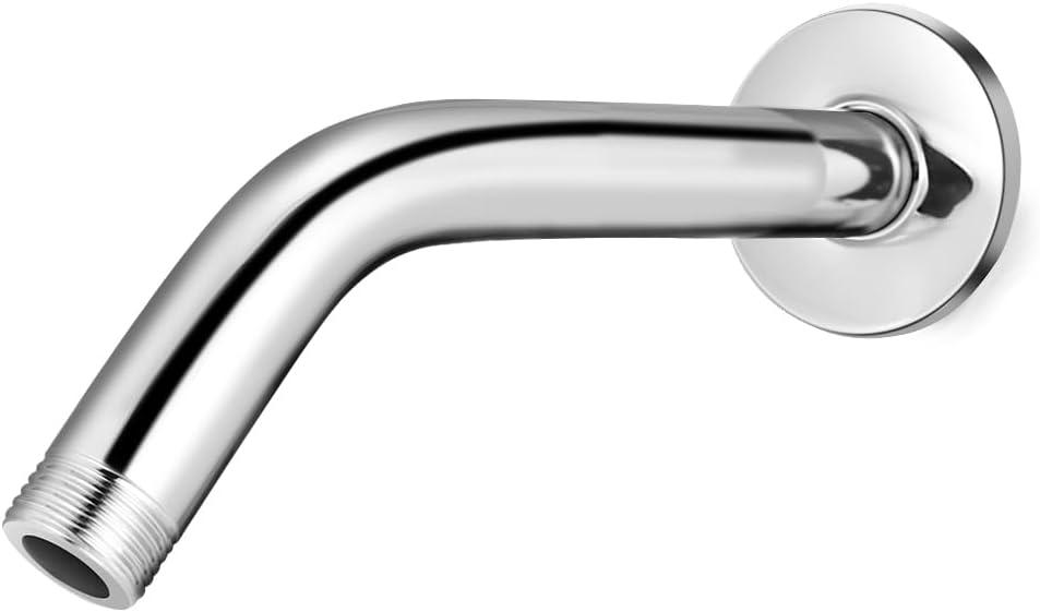 Shower Arm with Flange, 6 Inch Chrome Angle Extension Pipe, Adjustable Wall Mount Replacement for Fixed/Handheld Shower heads