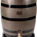 RTS Home Accents 50-Gallon Rain Barrel, Flat Back Rain Water Collection Barrel, Stand Included, Woodgrain with Black Stripes