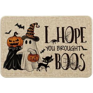 Artoid Mode Ghost Pumpkins Cat Halloween Doormat, I Hope You Brought Boos Spider Web Home Decor Low-Profile Switch Rug Door Mat Floor Mat for Indoor Outdoor 24x35 Inch