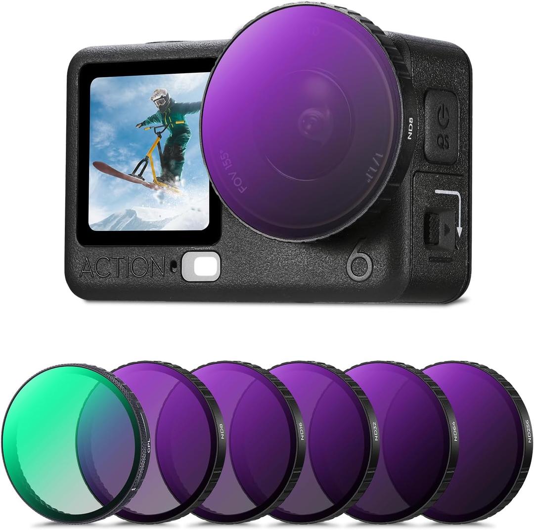 K&F CONCEPT Snap On CPL ND Filter Kit for DJI Osmo Action 6, 6 Pack CPL ND8 ND16 ND32 ND64 ND256 Action 6 Filter, Neutral Density Polarizing Action Camera Accessories, Multicoated HD Optical Glass