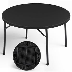 MAKE CHANGES 48" Folding Round Table, Heavy Duty Plastic Commercial Dinner Table with Foldable Steel Legs, Portable Banquet Table for Party, Events, Office, Indoor, Outdoor, Black