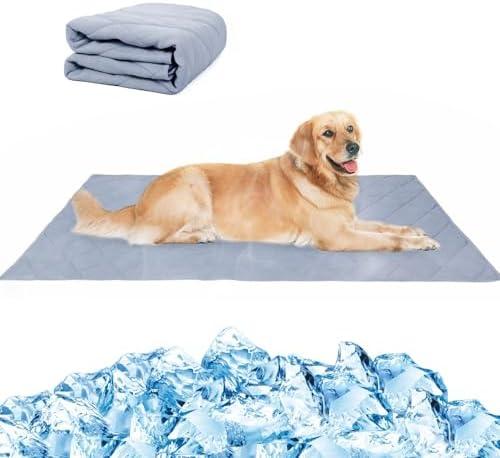 NACOCO Pet Summer Cooling Blanket 31.5" x 43.3" Double-sided availability Mat Dog Throw Puppy Self Cat Pad Bed Cover for Home Outdoor Sofa Sleeping Washable Portable Lightweight Small to Large(Grey,S)