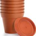 6 Pack Plastic Plant Pots with Drainage Holes and Tray, 7 inch Thickened Indoor Planters Seedlings Nursery Pots for Flowers, African Violet, Succulent and All House Plants, Terracotta