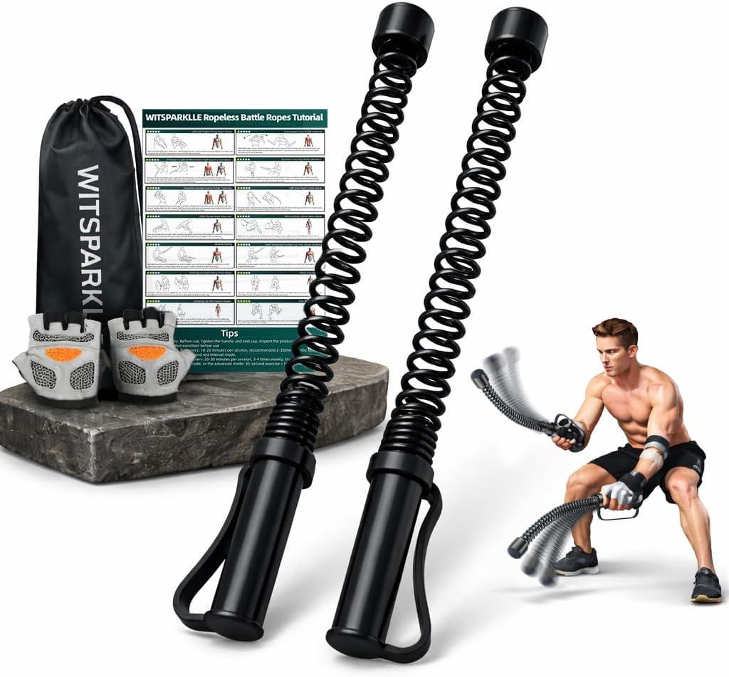 WITSPARKLLE 2PCS Ropeless Battle Ropes for Home Gym, Portable Cordless Workout Ropes with Gloves, Bag & Tutorial, Low-Impact HIIT Fitness Equipment for Full Body Cardio and Strength
Training