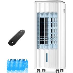 Portable Air Conditioners, 3-IN-1 Evaporative Air Cooler w/ 4 Ice Packs, 3L Water Tank, 7H Timer for Auto-Off, Swamp Coolers Portable Ac with 70 Oscillation,for Room Bedroom Office, White