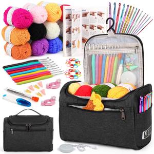 Aeelike Crochet Kit for Beginners Young and Old, First Crochet Kit for Adults Include 23pcs Crochet Hooks, 655 Yards Yarn Set for Crocheting, Instruction, Bag, Crochet Accessories and Supplies, Black
