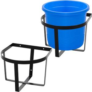 Teenyyou 2 Pcs Heavy Duty Metal Bucket Holder Securely Bucket Hangers for 5 Gallon Horse Water and Feed Pre Installed Pail Holder for Horses, Wall Mount(Two Strip Style)
