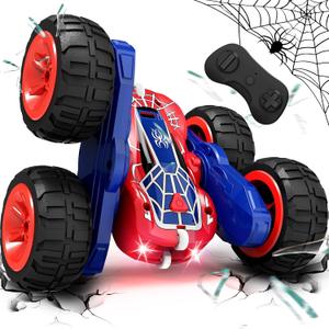 Tecnock Spider Remote Control Car, 2.4GHz RC Cars with USB-C Easy Charging, 4WD Double Sided 360 Rotates & Flips RC Stunt Car, Toys Gift for Boys and Girls (Red)