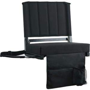 SPORT BEATS Stadium Seats with Back Support Bleacher Chairs with Back and Cushion Thick Padded Bleacher Seats Includes Shoulder Strap (Black)
