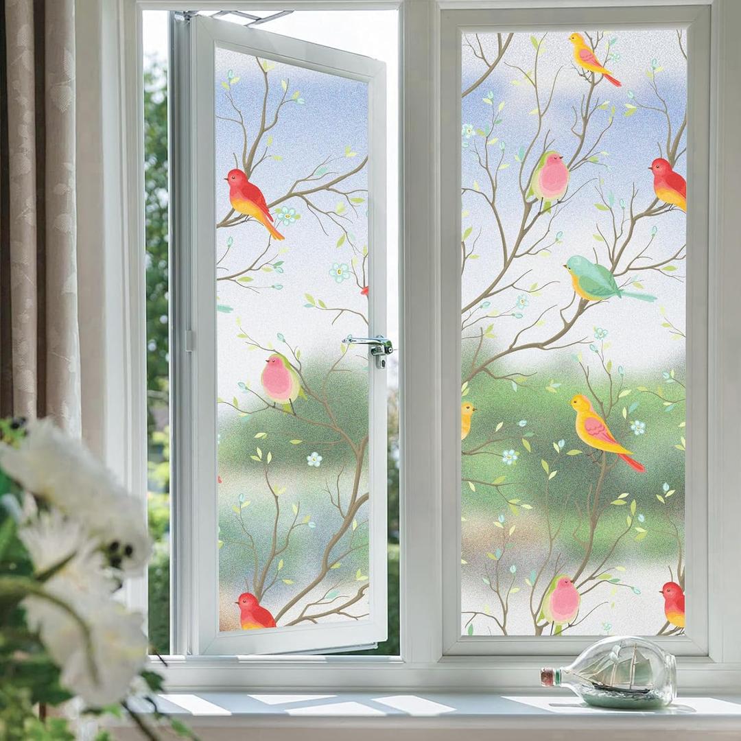 2 x Coavas One Way Window Privacy Film, Reflective Window Tint for Home See Out Not in, Sun Blocking Anti UV Static Cling Glass Windows Door Coverings for Winter (17.5 x 78.7 Inch, Z-translucent Birds)