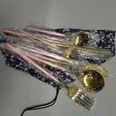 AARAINBOW 8 Pieces Stainless Steel Flatware Set Portable Reusable Cutlery Set Travel Utensils Set Including Chopsticks Knife Fork Spoon Straws Cleaning Brush Dishwasher Safe (Pink Golden)