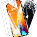 5 x Diamond Clear for iPhone 14 Case with 2X Screen Protector + 2X Camera Lens Protector, [Not Yellowing][Military-Grade Protection] Slim Thin Shockproof Phone Case for iPhone 14, Clear