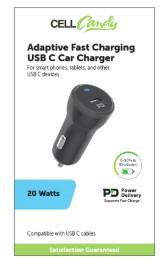 Cell Candy Adaptive Fast Charging USB C Car Charger 20W