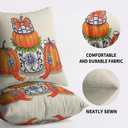 Blue Orange Fall Thanksgiving Pillow Covers 18X18 Set of 2, Autumn Pumpkin Print Chinoiserie Decorative Throw Pillow Covers Outdoor Farmhouse Seasonal Cushion Cases Couch Sofa Bed Decor