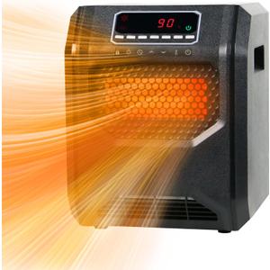 Quartz Space Heater for Bedroom Indoor Use Portable Infrared Heaters RealSmart 1500W Electric Heater Remote Control 3 Heating Modes LED Display Overheat Tip Over Protection Garage Office Large Room