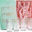 Vintage Art Deco Collins Ribbed Cocktail Glasses | Set of 4 | 14 oz Crystal Highball Glassware for Drinking Mojito, Tom Collins, Classic Hi Ball Bar Drinks | Skinny Tall Barware Tumblers