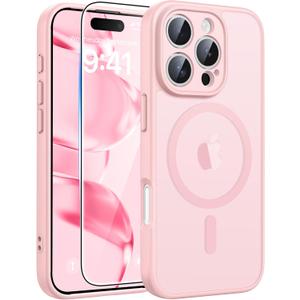 FNTCASE for iPhone 16 Pro Case: [Compatible with Magsafe] Translucent Matte Cases with [Full Camera Protection] [Screen Protector] Military Grade Shockproof Protective Phone Cover - Light Pink