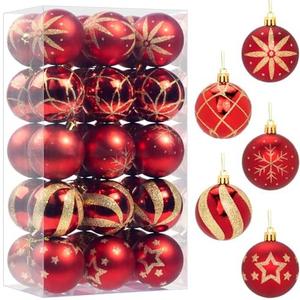 16 Pcs Christmas Ball Ornaments Set, 2.36'' Red and Gold Hand-Painted Ornament Bulk for Xmas Tree, Shatterproof Tree Decorations for Holiday Party, Wreath, Winter Décor