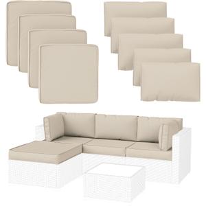 9 Pack Patio Cushion Covers Outdoor Furniture Cushion Slipcovers Replacement Waterproof with Zipper for 5 Pcs Patio Furniture Set, Covers Only, Cream