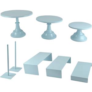 Set of 8 Blue Cake Stands Donut Holder Round Metal Dessert Display Risers Cupcake Stand Serving Platter for Weddings Birthday Baby Showers Anniversary Party