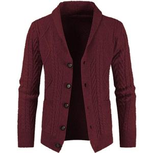 JMIERR Men's Casual Wool Blend Long Sleeve Shawl Collar Buttons Down Cable Knit Cardigan Sweater