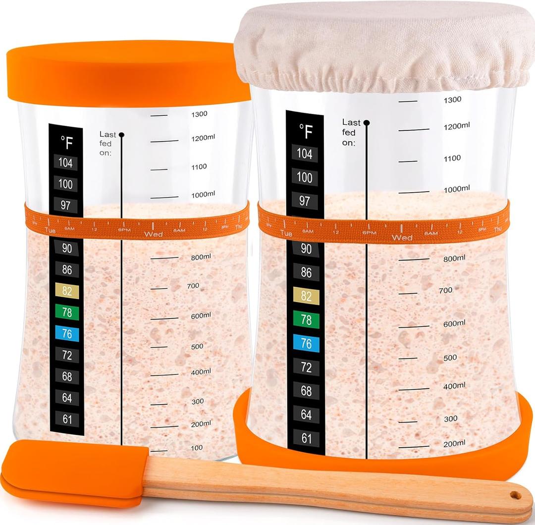 50 OZ Sourdough Starter Jar with Thermometer, Scraper, Cloth Cover and Lid. Reusable Sourdough Jar Kit Use for Home Bakery