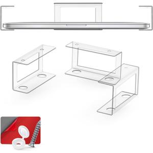 BRAINWAVZ Transparent Under Desk Laptop Holder Mount with Adhesive & Screw in, Devices Upto 1.8" Thick for Laptops, Macbooks, Surface, Cable Box, Routers, Keyboard, Modems, Network Switch & More