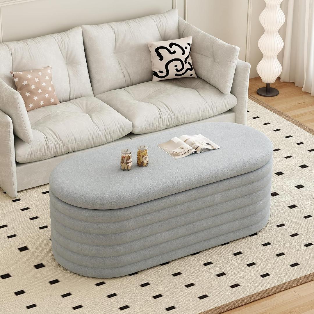 Storage Ottoman Bench 40 inch Upholstered Chenille Fabric Storage Bench for Bedroom End of Bed Stool Aesthetic Large Storag Ottoman for Living Room Entryway,Light Grey, 40"D x 17"W x 16"H