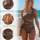 B2prity Women's Mesh One Piece Swimsuit Tummy Control Sexy Bathing Suit Push Up Swim Suit Slimming Swimwear (Brown, M)