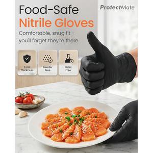Protectmate 5 Mil Black Nitrile Gloves for Food Prep - Textured Food Prep Gloves - Food Handling Gloves Disposable Latex Free Gloves for Cooking, Catering, Food Service - Medium (Box of 100)