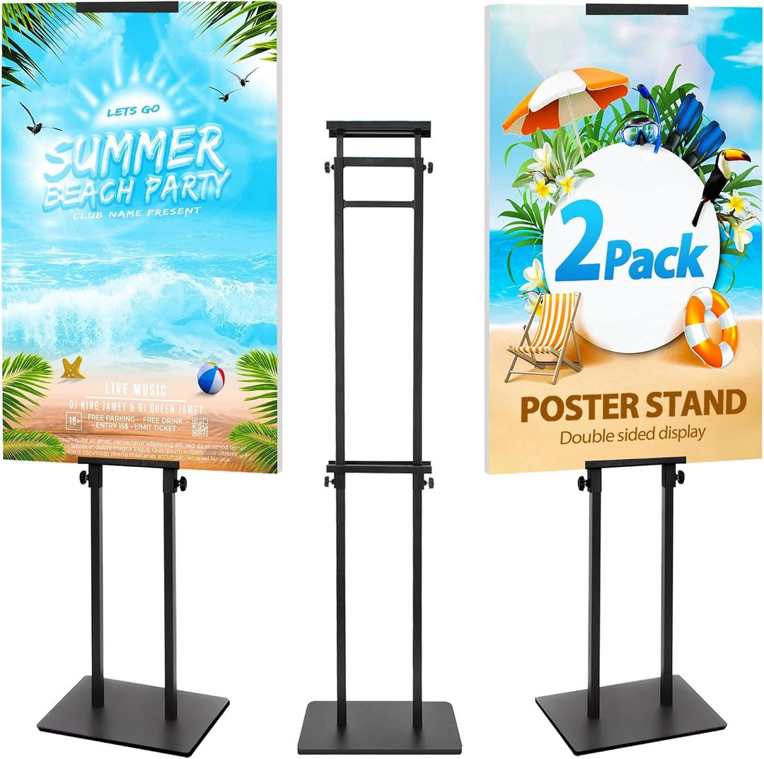 2 Pack Poster Stand for Display, Heavy Duty Floor Standing Sign Holder, Double-Sided Poster Board Stand, Adjustable Height Up to 80 inch, Outdoor Banner Stand for Board & Foam Display, Black