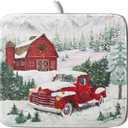 Winter Red Truck Dish Drying Mat Christmas Tree Dishes Pad 16x18 Inch Dish Drainer Rack Mats Absorbent Fast Dry Kitchen Holiday Accessories