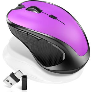 Mouse for MacBook Wireless Bluetooth Mouse Laptop MacBook Air Mac Pro Rechargeable Silent PC iPad Optical Mouse with Jiggler Dual Mode Switch Bluetooth 5.2/3.0 and 2.4GHz USB Type-C Receiver Purple