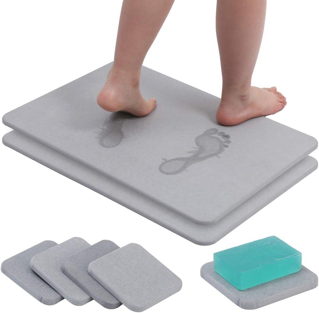Stone Bath Mat Diatomaceous Earth Bath Mat Diatomite Large Fast Water Drying Diatom Mud Foot Pad Bathroom Floor Mats Diomaschos Diomataceous Diacotomous Earth (Grey)