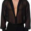 COOLOYA Men's Mesh Sheer See Through Long Sleeve Rave Disco Outfit Collar Button Front Party Shirt Tops Size L
