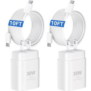 for iPhone 16 17 Pro Max Charger Fast Charging, 30W 10 FT Long USB C Charger Cable Cord with iPhone 17 Charge Block Compatible for iPhone 17/17 Pro/17 Pro max/Air/16 15 Pro Max/Plus, iPads, Galaxy S25 (White)