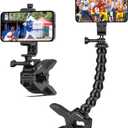 Gooseneck Phone Holder Clamp Clip Mount Cell Phone Stand for Desk Pole Table Compatible with iPhone 16 15 14 Pro Max Plus 13 12 11 SE XS XR X 8 7 6 Samsung GoPro and Other 4-7'' Devices