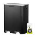 EKO Edison 8+8 Gallon Dual Trash Can for Recycling and Trash, Stainless Steel Kitchen Step Can with Dual Removable Inner Bucket, Independent Lids and Pedals, Black