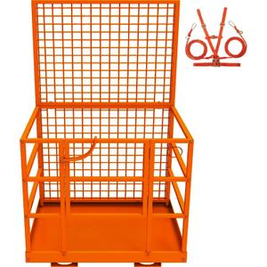 Forklift Safety Cage, 43 in x45 in Forklift Man Basket,1800 LBS Forklift Work Platform with Safety Harness & Lock,Forklift Aerial Platform 2-Man Collapsible Lift Basket for Lifting Loader (Orange)